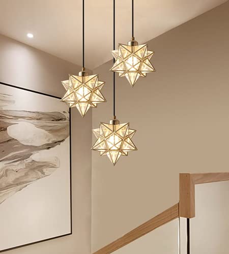AECBUY Vanity Star Hanging Lamp with Metal and Frosted PVC Lampshade, Gold Vintage Plug in Pendant Light, Modern Ceiling Light Fixture for Bedroom Nightstand, Bathroom, Barn(ddct210929B05) - color: Gold-Matt