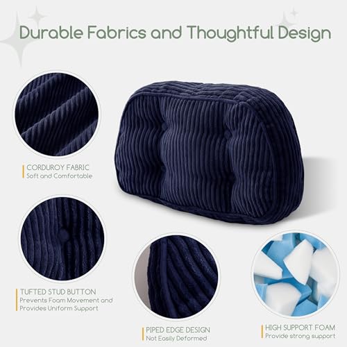 HIGOGOGO Lumbar Support Pillow for Recliner Chair/Accent Chair/Couch/Office Chair, Tufted Corduroy Back Support Cushion for Elderly, Recliner Cushions for Back Rest, Pain Relief, Reading, Navy - color: Navy