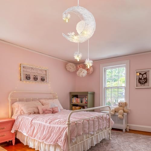 TISLYCO Kids Ceiling Light, Moon Chandelier, Girls Chandelier for Bedroom, Nursery Light Fixture - color: 23.62"x14.5"-Creative Moon Star Pendent Light