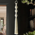 IOWER Macrame Wall Hanging Small Sphericity Cotton Textile Tassel Wall Hanging Fiber Yarn Art for Living Room Bedroom 27'' L x 2.3'' W - color: Ivory