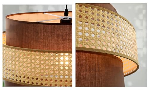 LIGHTLAND Rattan Farmhouse Pendant Light Fixture, Hand Woven Dining Room Pendant Light with Fabric Shade, Rustic Pendant Hanging Light Fixture for Kitchen Island Rattan Pendant Lighting 20'' - color: Style A, 20 Inch