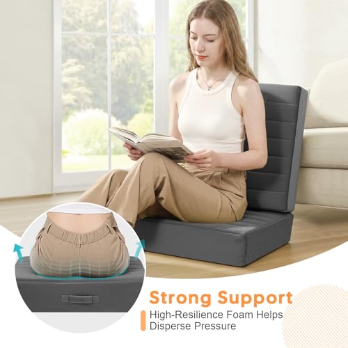 MeMoreCool Square Floor Pillows for Adults Kids, 2 Sets Large Meditation Cushion with 5" Thick Foam and Washable Tufted Cover, 24 Inch Grey Seat Floor Cushions for Sitting and Yoga - color: Dark Grey, size: 24 Inch