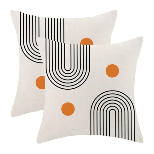 Boho Mid Century Pillow Covers 16x16 Inch Set of 2, Abstract Simple Sun Arch Decorative Throw Pillowcase Boho Modern Outdoor Farmhouse Yellow Cushion Cover for Sofa Couch Bed Living Room - color: Boho14, size: 16" x 16" (Pack of 2)