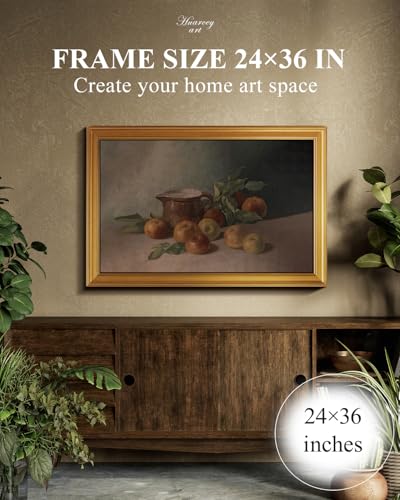 HUARCEY Gold Framed Vintage Wall Art for Living Room Harvest Apples Still Life Oil Painting Large Cottagecore Room Decor Picture Canvas Print Farmhouse Fruit Wall Decor Bedroom Kitchen Bathroom 24x36 - color: Apple, size: 36"L x 24"W