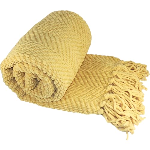 Home Soft Things Yellow Throw Blanket Knitted Tweed Throw 50'' x 60'', Jojoba Yellow, Super Soft Cozy Warm Comfortable Breathable Throw for Living Room Chair Couch Bed Sofa Bedroom Home Décor - color: Jojoba Yellow, size: 50 in x 60 in