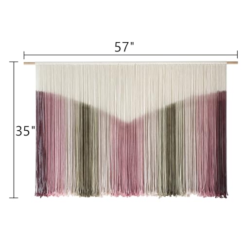 IOWER Large Macrame Wall Hanging Boho Wall Decor Large Scale Tie-Dye Yarn Living Home Room Boho Wall Decor for Bedroom Home Wall Art 57" W x 35" L - color: light pink
