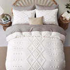 Oli Anderson Tufted Duvet Cover Queen Size, Soft and Lightweight Duvet Covers Set for All Seasons, 3 Pieces Boho Embroidery Shabby Chic Bedding Set (White, Queen, 90" x 90") - color: White, size: Full/Queen(90"×90")