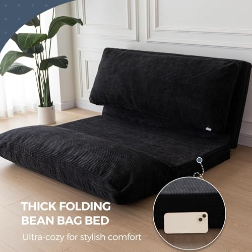 MAXYOYO Folding Sofa Bed, Extra Thick and Long Floor Sofa Convertible Chair with Washable Cover, Floor Couch Lounge Bean Bag Bed for Living Room, Black, 30"x91" - color: Black, size: Classic Single