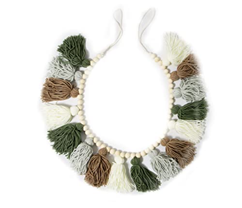 Tassel Garland - Boho Tassel Garland with Wood Beads - Wall Decor for Dorm, Girls Room and Nursery Room - Olive Green (43 inch) - size: 43 inch