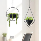 Metal Hanging Planters Set of 2 Modern Indoor Plant Hanger with Round and Diamond Pots, Geometric Small Wall and Ceiling Hanging Plant Holders for Succulents and Herbs, Black Finish - size: CIRCLE+DIAMOND