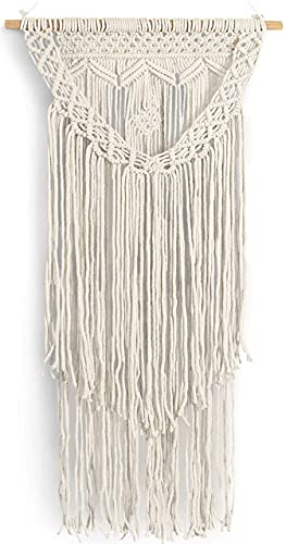 Boho Macrame Wall Hanging Woven Decor - Ivory 16 x 36 Inches Modern Bohemian Farmhouse Wall Art Tapestry Decor for House, Apartment, Dorm Room, Nursery, Party Decorations, Wedding, Wall Ornament