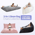 Hobestluk 3 in 1 Bean Bag Chair Giant Bean Bag Chairs Convertible Bean Bag Floor Cushion with Machine Washable Cover, Beanbag Chairs for Adult (Dark Grey) - color: Dark Grey