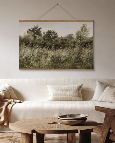 ARPEOTCY Extra Large Vintage Framed Wall Art, 36x54 Inch Farmhouse Retro Meadow Landscape Hanging Framed Canvas Wall Art, Large Rustic Home Decor for Living Room Office Bedroom Above of Bed - color: Tall Grass