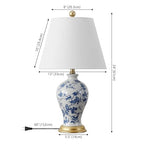 JONATHAN Y 24" Blue/White French Country Ceramic Floral Urn Table Lamp, White Linen Shade, Chinoiserie Ginger Jar Bedside Lamp for Living Room Bedroom, LED Bulb (JYL3009B) - color: Blue/White
