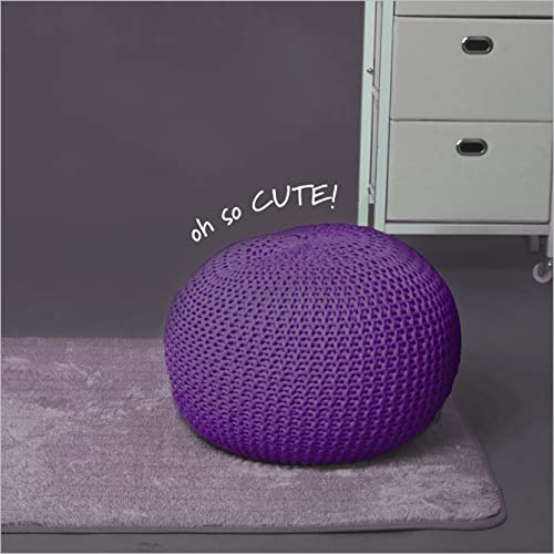 Urban Shop Round Knit Pouf, Hand Woven Cotton Accent Chair, Purple - color: Purple