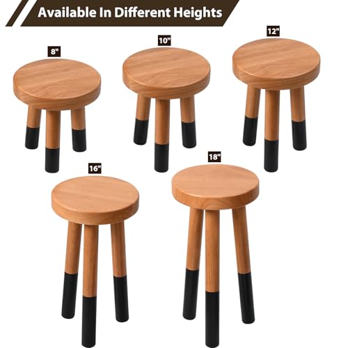 Rubber Wood 9" Round Plant Stand |Dip Dyed Black Accent Stool |Small Drinking Table |Side Table(18" H) - color: 18" Tall Black