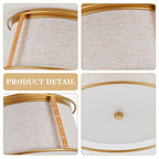VILUXY Gold Semi Flush Mount Ceiling Light Fixture, 13’’ Modern Close to Ceiling Lights with Beige Fabric Linen Drum Shade 3-Light Round Ceiling Lamp for Bedroom Hallway Nursery Kids Room Entryway - color: Beige & Rattan