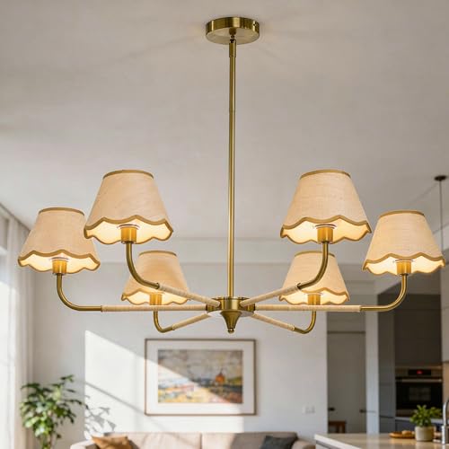 39" Boho Rattan Chandelier, 6-Light Rattan Pendant Light, Handwoven Natural Rattan, Rustic Industrial Adjustable Rattan Fixture for Dining Room, Kitchen Island & Living Room, E12 Socket - color: Hooked Arm Design
