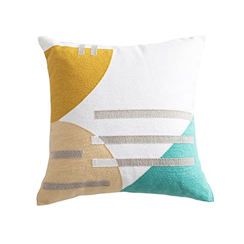 Boho Abstract Tufted Throw Pillow Cover Geometric Embroidered Decorative Pillowcase Farmhouse Cotton Square Accent Cushion Cover for Sofa Couch Bedroom (Type E,18"x18") - color: Type E, size: 18" x 18" (Pack of 1)