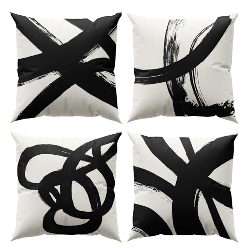 Black and Beige Throw Pillows for Couch Abstract Pillow Covers 16x16 Modern Striped Cushion Covers for Living Room Sofa Bedroom Decorative Pillows Cases Set of 4 - color: Blackbeige, size: 16" x 16" (Pack of 4)
