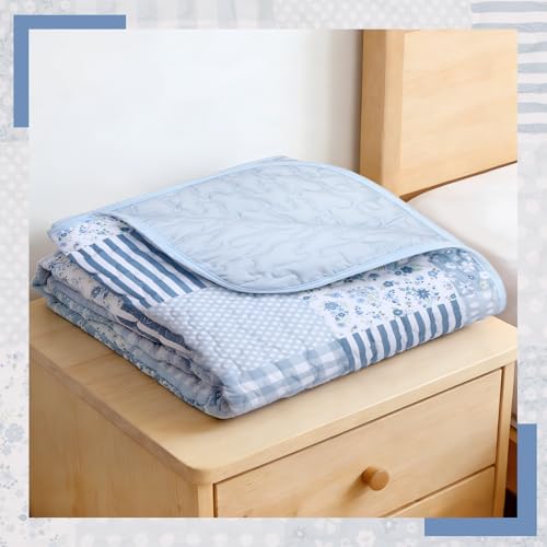 Quilted Throw Blanket 50"x 60" Blue Floral Patchwork Quilt Throw Blanket Reversible Lightweight Shabby Farmhouse Lap Quilt for Couch Sofa Bed Decor