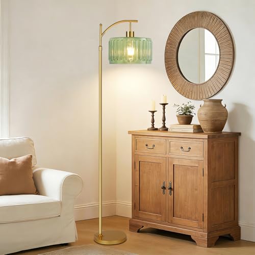 QIYIZM Glass Floor Lamp for Living Room,Bedroom,Gold Dimmable Standing Lamp with Remote,Mid Century Modern Brass Tall Lamp Boho Vintage Retro Floor Lamps Arc Green Flower Floor Light Lamp Bohemian - size: 25-Floor Lamp