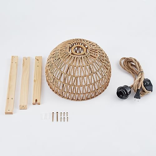 KAMTAT Boho Rattan Wall Sconce Plug in Hanging lamp Hand Woven Plug in Wall Sconces Rattan Rope Wall Light Farmhouse Wall Mounted Light Boho Wall Sconces Wall Lighting for Bedroom Living Room(1PK)