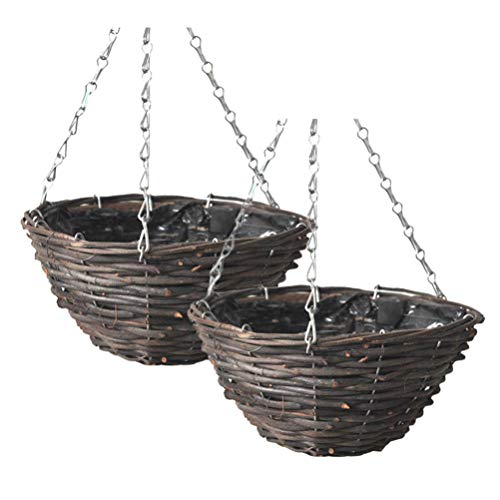 Rattan Hanging Basket for Plants Seagrass Hanging Planters Indoor Outdoor Plant Flower Hanging Pots Woven Straw Planter Ceiling Flower Pots for Decoration 2pcs