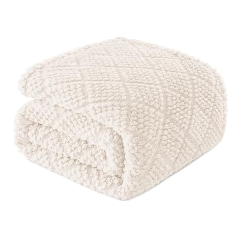 Whale Flotilla Fuzzy Fleece Throw Blanket for Couch, Bed, Soft Fluffy Jacquard Waffle Blankets for All Season, Lightweight and Cozy, 50x60 Inch, Ivory - color: Ivory, size: Throw(50x60 Inch)