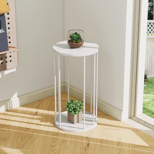 Plant Stand Indoor,small plant stool,Flower Pot Corner stand holder,Mid Century Heavy Duty Metal Tall Home Decor,Modern Round End Table,Small Rustic Display Stand for Living Room,Bedroom(White,21In) - color: 55cm white