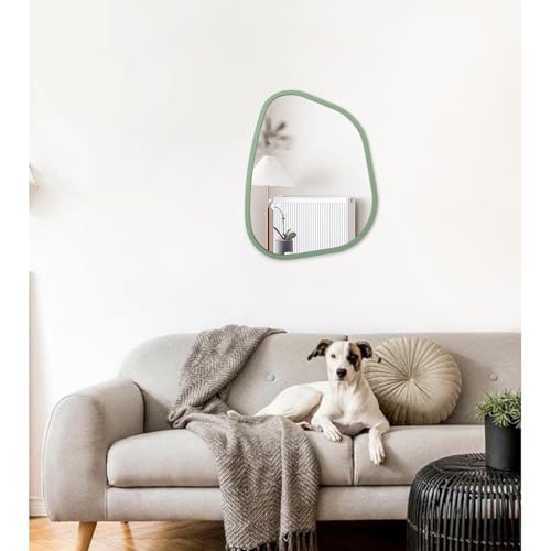 Asymmetrical Mirror for Wall Irregular Accent Wood Frame Modern Unique Wall Mirror Decorative Vanity Bathroom Living Room Bedroom Entryway Hallway Artistic Wavy Mirror Small 16"x12" - color: Green, size: 16"L x 12"W