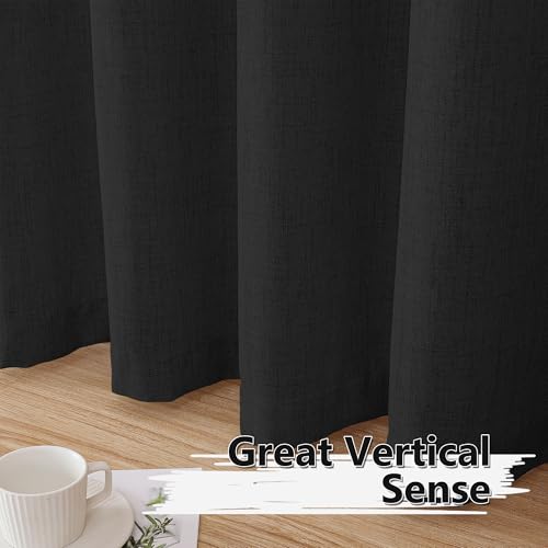 Tollpiz Short Linen Tier Curtains Rod Pocket Semi Sheer Half Kitchen Curtain Burlap Light Filtering Thick Linen Drapes for Bathroom, 30 x 24 inches Long, Black, Set of 2 Panels - color: Black, size: 30"W x 24"L (Pack of 2)