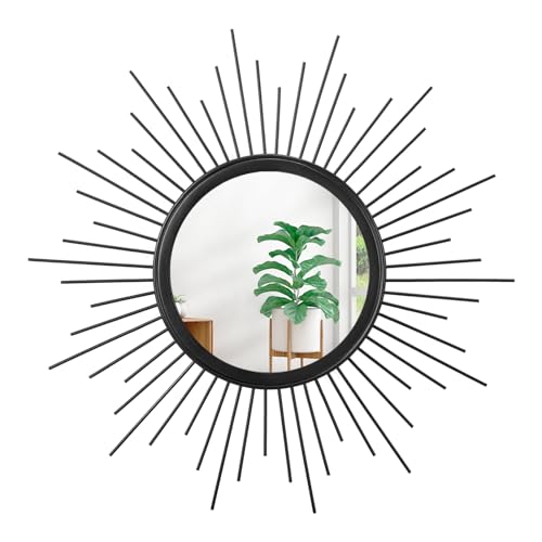 Sunburst Wall Mirror, Black Large Spoked Wall Decor Mirror Bohemian Home Round Modern Metal Wall Art Mirror for Living Room Hallway Bedroom Bathroom 24" x 24" - color: Sunburst-black, size: 24"L x 24"W