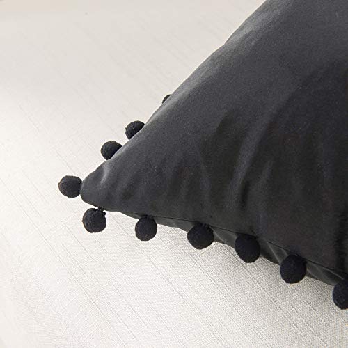 Elegant Comfort POM-POMS Fringe Velvet Cushion Covers Set of 2, Velvet Soft Solid Decorative Square Throw Pillow Covers Set Cushion Case for Couch Bed, Livingroom 20 x 20 Inch (50 x 50 cm), Black - color: Black, size: 20" x 20" (Pack of 2)
