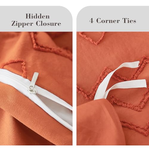 EMME Boho Duvet Cover Twin Size Pumpkin - 2 Pieces Soft & Breathable Tufted Boho Shabby Chic Embroidery Bedding Set for All Seasons, 1 Duvet Cover with 1 Pillow Shams & Zipper Closure (Pumpkin, Twin) - color: 23 - Pumpkin, size: Twin(68"×90")