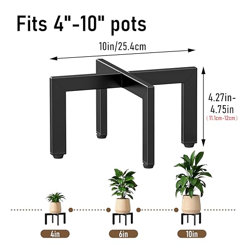 Plant Stand Indoor, Heavy Duty Metal Cross Shape Flower Pot Holder with Adjustable Feet for Uneven Floor, Easy Assembly, Suitable for 4" - 10" pots, Black - size: 1 Pack - Small
