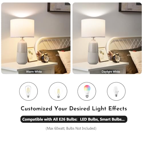 BrightWe Tall Ceramic Table Lamp Set of 2, White Lamps for Bedroom Farmhouse Rustic Lamp Set Bedside Nightstand Lamps Set of Two Side Table Lamps for Living Room, 22IN - color: Off-White, size: Large