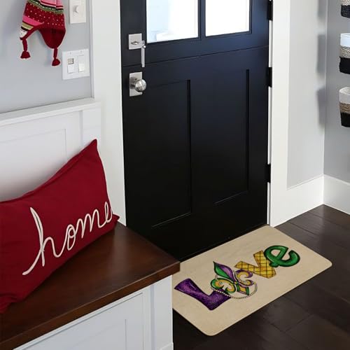 Mardi Gras Door Mat,Fleur De Lis Love Indoor Outdoor Non-Slip Doormat,Entryway Front Porch Welcome Mat for Entrance Decor 30" x 17" - color: Mardi Gras Doormat 2