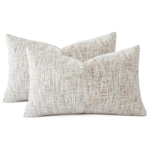 Textured Chenille Lumbar Pillow Covers 12x20 Inch Set of 2 Soft Neutral Woven Accent Boho Farmhouse Rectangle Decorative Cushion Cases for Modern Home Decor Couch Sofa Chair Living Room - size: 20" x 12" (Pack of 2)