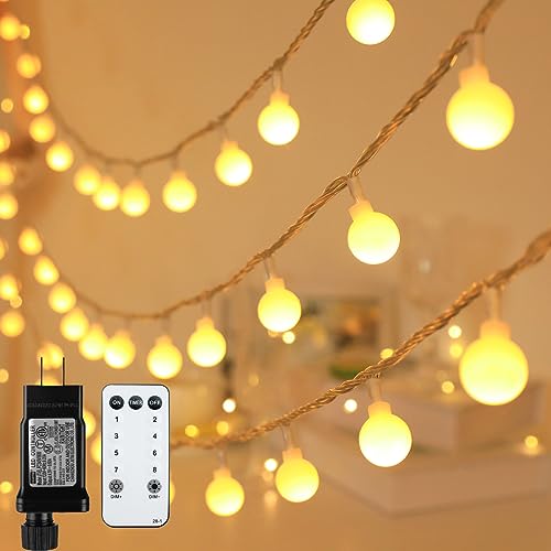 Globe String Lights 115 Feet 200 LED,Plug in Fairy String Lighting with Remote Timer Extendable, 8 Modes Indoor Outdoor String Lights for Wedding Bedroom Classroom Patio Garden - color: Warm White, size: 115ft