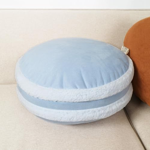 Round Throw Pillow 18x18 Macaron Shape No Zipper Design Super Soft Down-Like Polyester Filling Circle Cushion for Couch Home Decor Floor Pillow 45x45cm, Light Blue, 1 Piece - color: Light Blue, size: 18"D x 18"W x 6.5"H