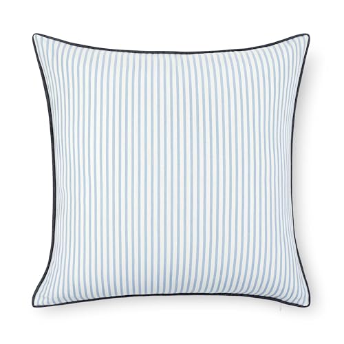 Hofdeco Premium Coastal Hampton Outdoor Performance Throw Pillow Cover Only, 20"x20" Water Repellent, UV and Fade Resistant for Backyard, Couch, Poolside, Azure Blue Indigo Woven Coastline Stripes - color: Azure Blue Indigo Coastline Stripes 20"x20"