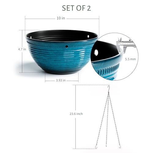 Vanslogreen 2 Pack Hanging Planters for Indoor Outdoor Plants, 10 Inch Hanging Planter with Drainage Hole & Plug Glazed Hanging Baskets Flower Pots for Garden Home (Blue) - color: Blue, size: 10inch