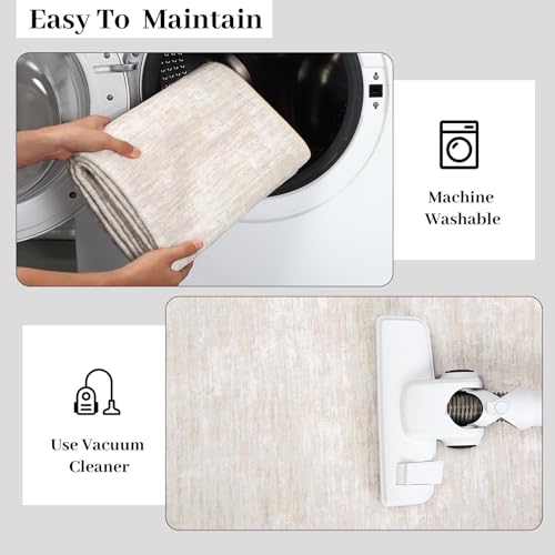 RUGSREAL 2x6 Runner Rug Washable Kitchen Runner Rug Modern Abstract Runner Mat for Hallway Contemporary Solid Rug Non-Slip Foldable Aesthetic Accent Floor Carpet for Living Room Bedroom, Beige - color: Beige, size: 2' x 6' (Runner)