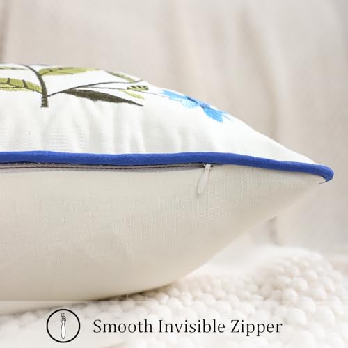 LUOYEHK Embroidered Throw Pillow Covers 18x18 Inch Set of 2 Blue Retro Flowers Birds Decorative Pillow Covers Spring Summer Flora Pillowcase Cushion Cover for Couch Sofa Bed Home Decor - color: Blue Yellow Flowers Bird