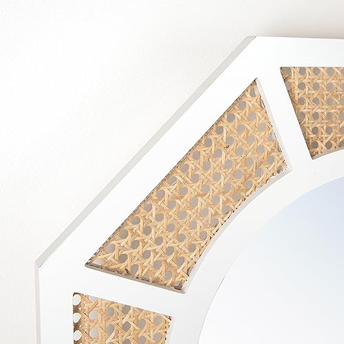 24" Large Rattan Wall Mirror Decoraive Boho Wall Decor Large Rattans Mirror Natural Woven Rattan Mirrors for Farmhouse,Living Room,Bedroom,Bathroom,White Frame