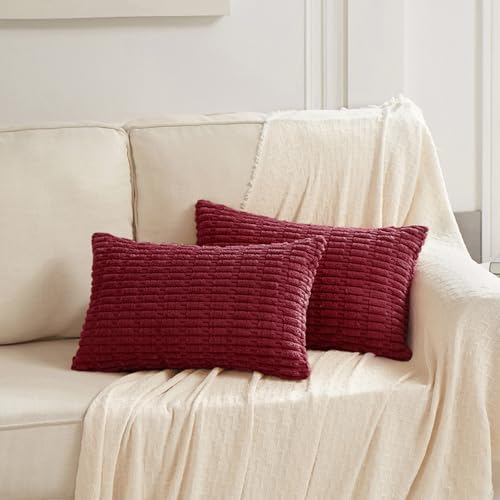 Fancy Homi Decorative Throw Pillow Covers for Bed Couch Bedroom Bench, Soft Corduroy Solid Pillow Case, Rustic Farmhouse Boho Room Decor,20" x 12" (Pack of 1),Burgundy - color: Burgundy, size: 20" x 12" (Pack of 1)