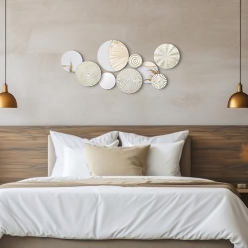 Blulu 9 Pcs White Gold Mirror Wall Decor Metal Round Home Art Decor Decorative Modern Circle Mirror Wall Art Sculpture Hanging Decorations for Home Living Room Office - color: White, Gold