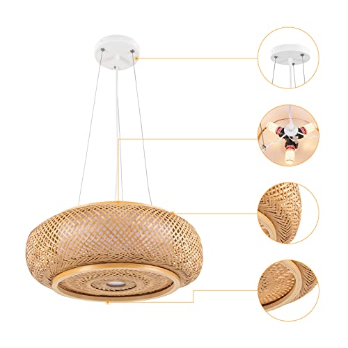 Hand-Woven Bamboo Pendant Light, Lantern Lamp Rattan Single Light Weaving Natural Wooden Ceiling Hanging Fixture with Adjustable Cord for Kitchen Dining Room Restaurant Farmhouse - color: Dome,Style 8,15.75inch