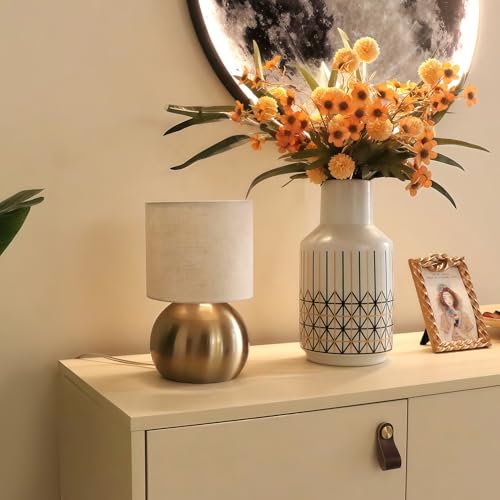 Modern Golden Small Table Lamp with Cotton Linen Shade, 6.2×6.2×10.4 inch LED Desk Light, One-Button Switch for Bedroom, Living Room, Nightstand, Includes Warm Light Bulb - color: Golden, size: Pack of 1